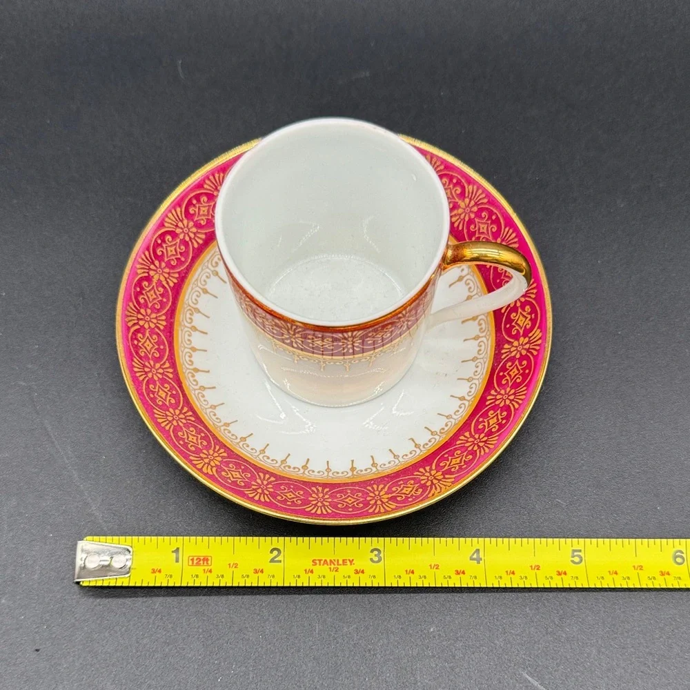 Limoges Red and Gold Teacup and Saucer Set
